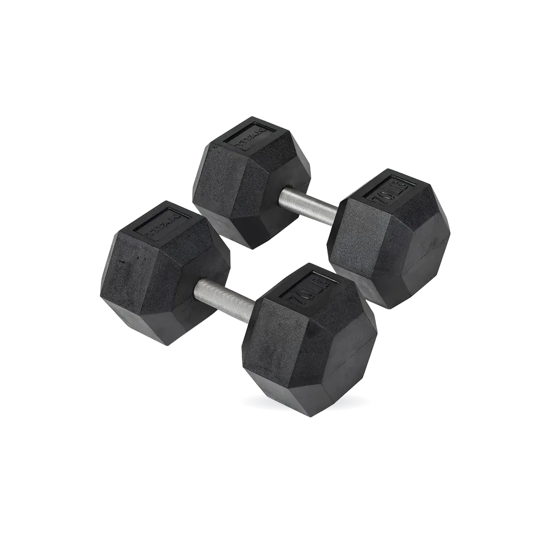 70 LB Straight Stainless Steel Hex Dumbbells