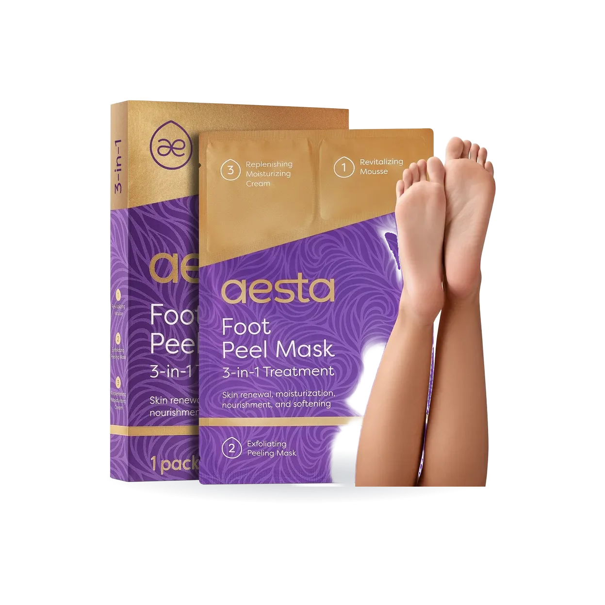 Aesta 3-in-1 Foot Peel Mask, Full-Cycle Foot Care: Revitalizing Mousse + Feet Peeling Mask + Moisturizing Cream | All-Natural Foot Peel Mask for Dry Cracked Feet | Baby Feet Foot Peel Treatment Set