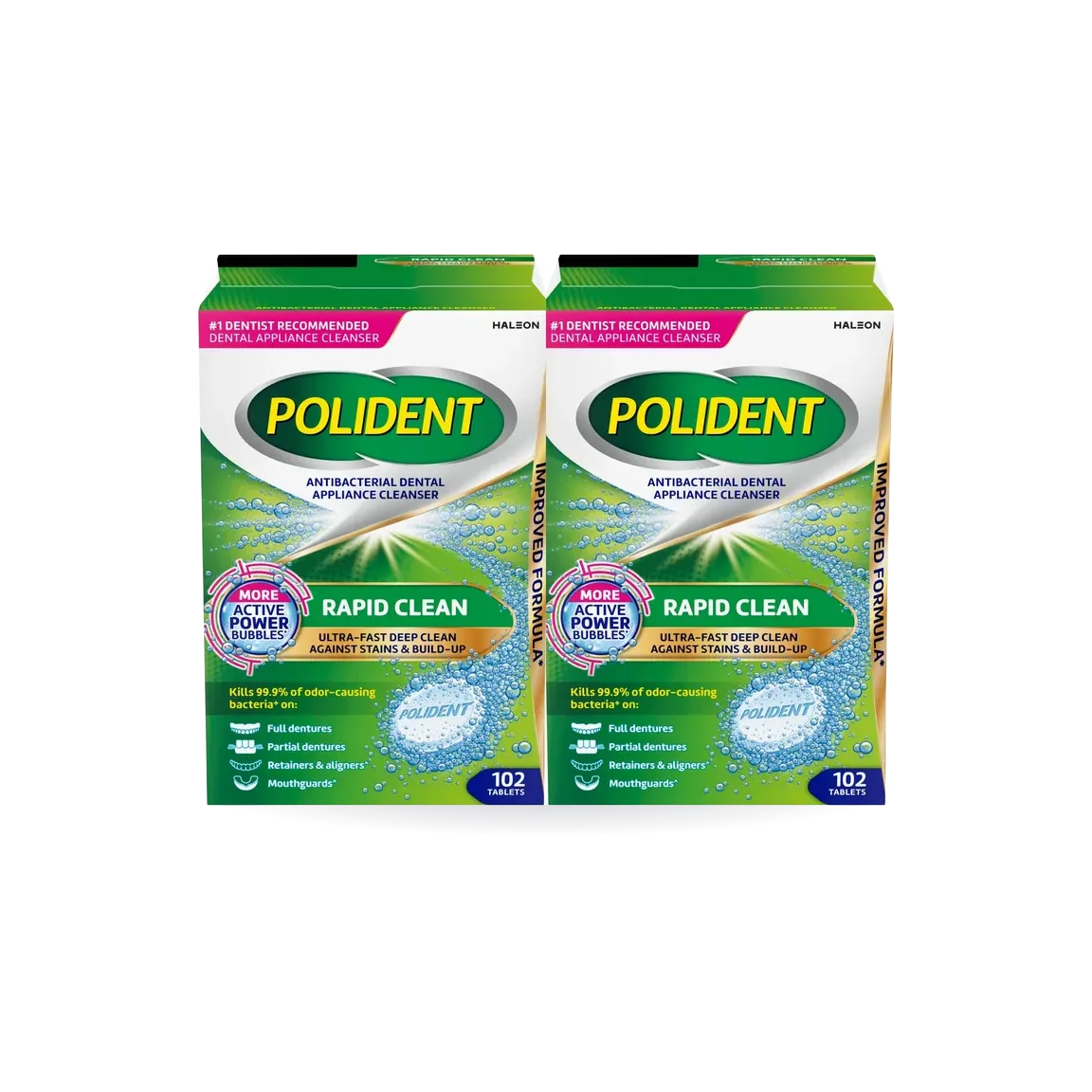 Polident Rapid Clean Dental Appliance Cleanser Tablets, 102 count, 2-pack