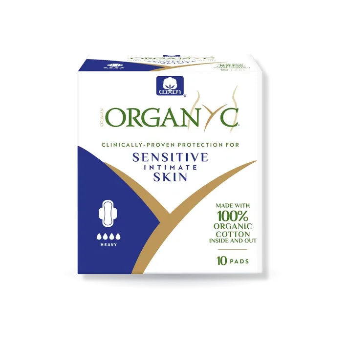 100% Certified Organic Cotton Inside and Out Feminine Pads, Heavy Flow