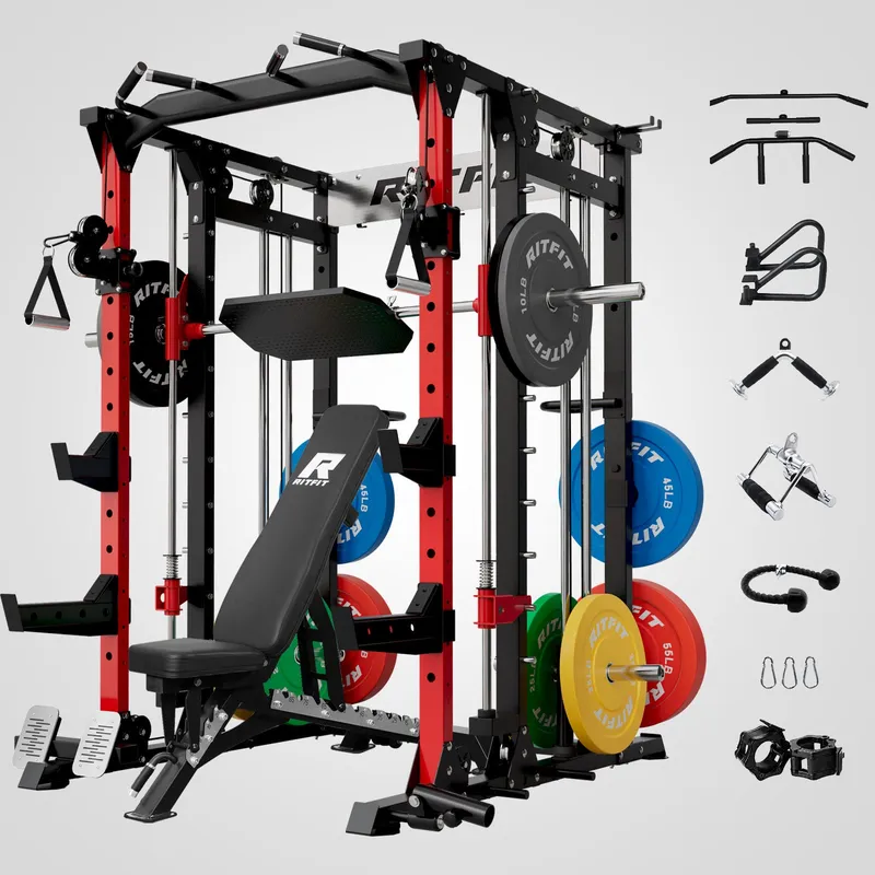 RitFit BUFFALO Smith Machine Home Gym Package with Lat Pull Down and Cable Crossover
