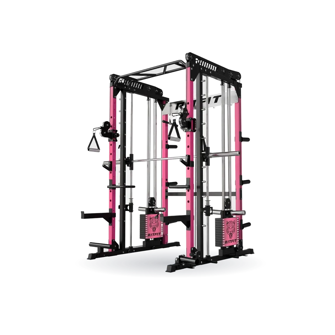 RitFit Pink M1 PRO Multi-Functional Smith Machine with Cable Crossover System and Squat Rack for Home Gym