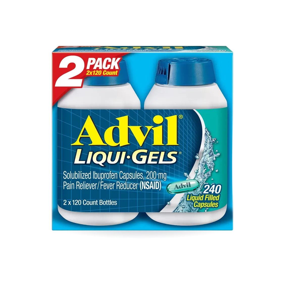 Advil Liqui-Gels Ibuprofen 200 mg., Pain Reliever, Fever Reducer, 240 Liqui-Gel Capsules
