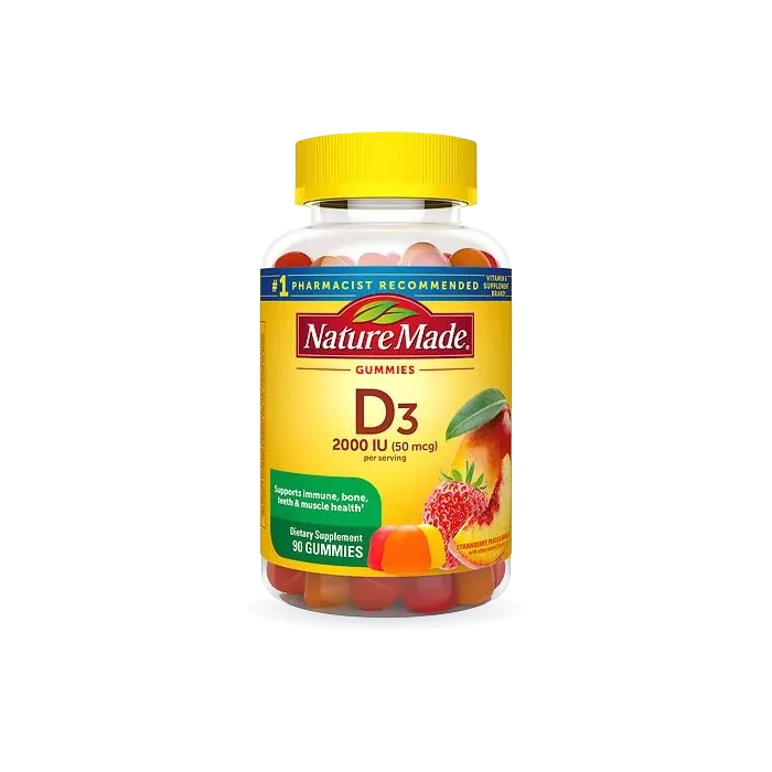 Nature Made Vitamin D3 2000 IU (50 mcg) Per Serving Gummies Strawberry, Peach & Mango, 90.0 ea